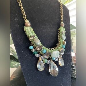 JCrew Statement Necklace | Rhinestones Teal Gray gems